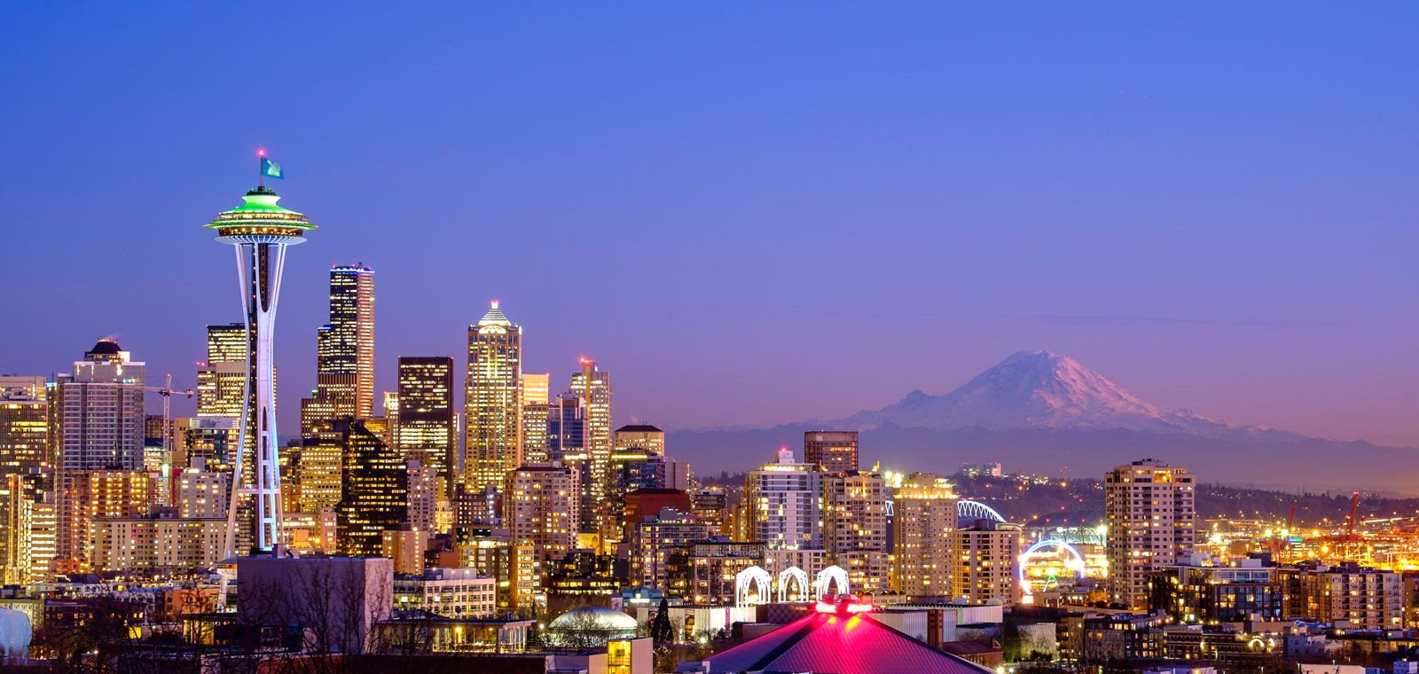 Night lights view in Seattle, Washington